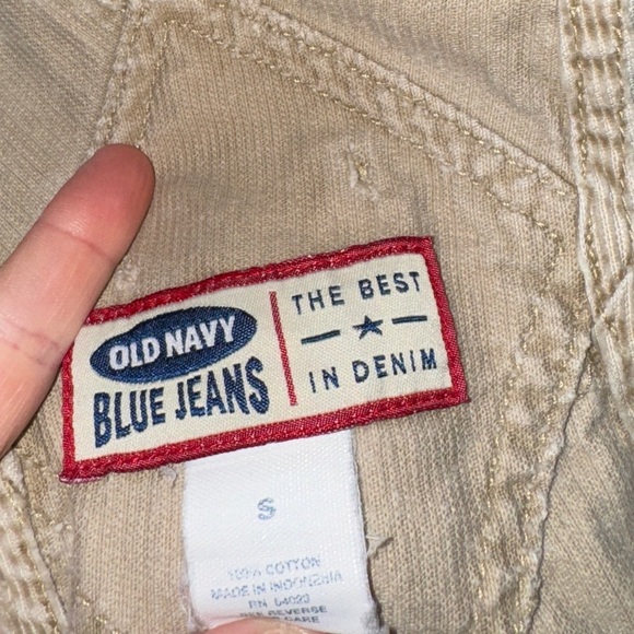 Vintage 2000 Old Navy Overalls corduroy khaki beige long adjustable y2k utility - Picture 2 of 9